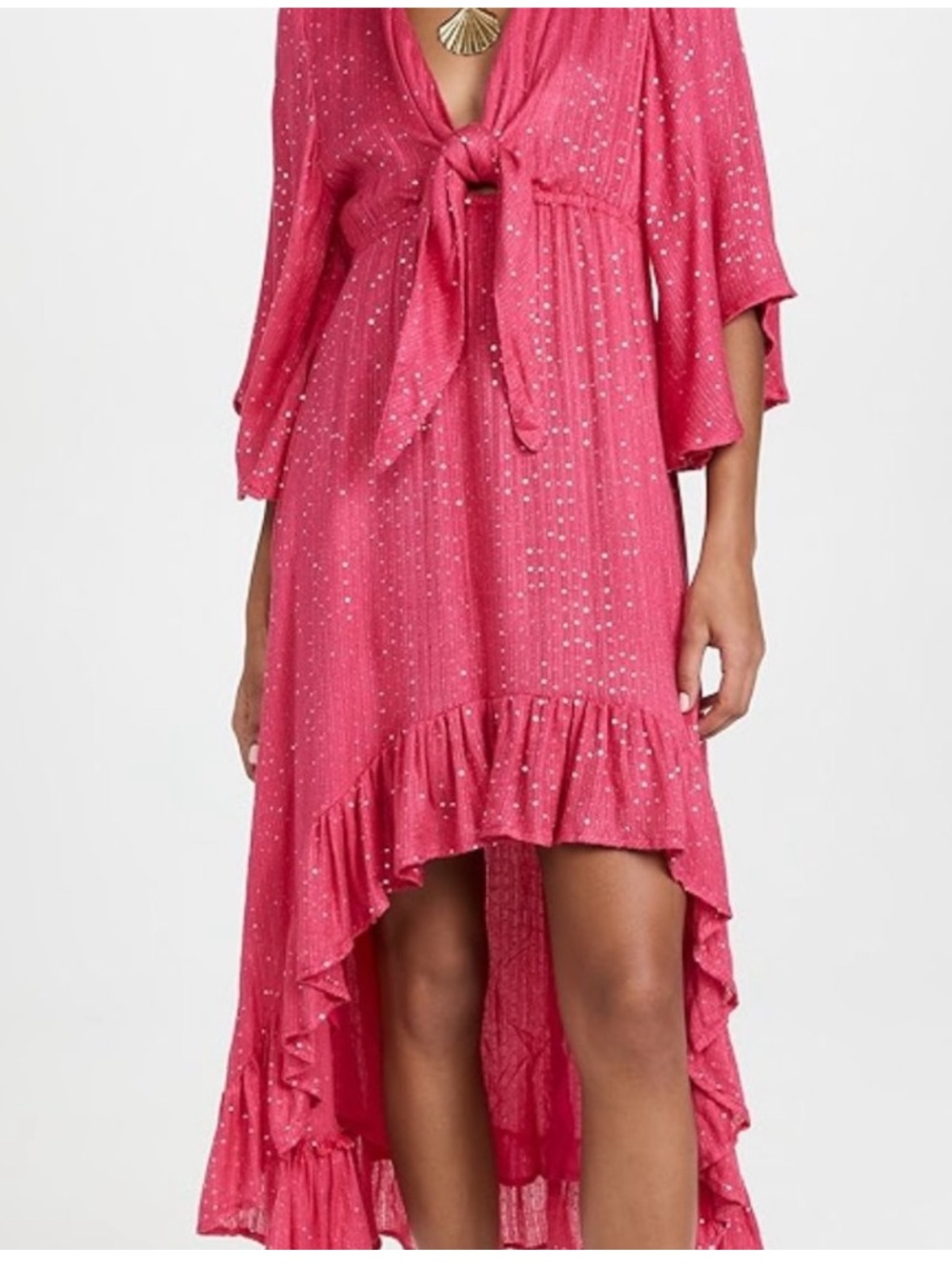 Sundress Brand Pink High-Low Ruffle Tie-Front Dress with Sequin Detail XS/S